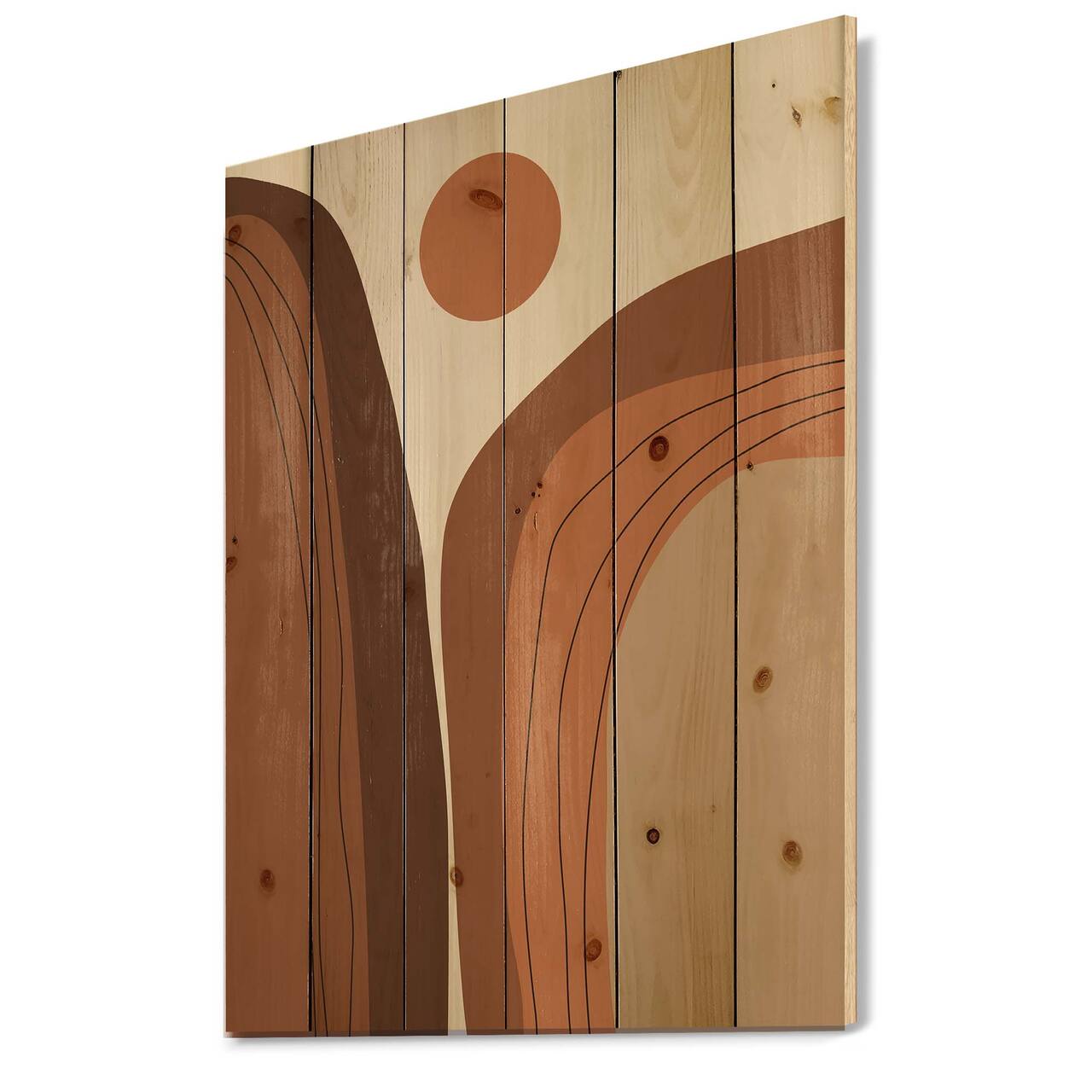 Designart - Abstract Terracotta Sunset Mountain Landscape - Modern Print on Natural Pine Wood